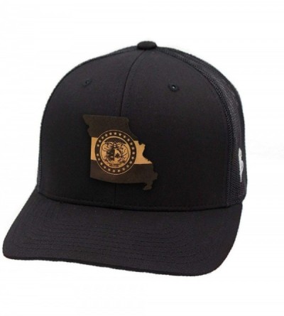 Baseball Caps Missouri 'The 24' Leather Patch Hat Curved Trucker - Black - CQ18IGQG7CY $23.69