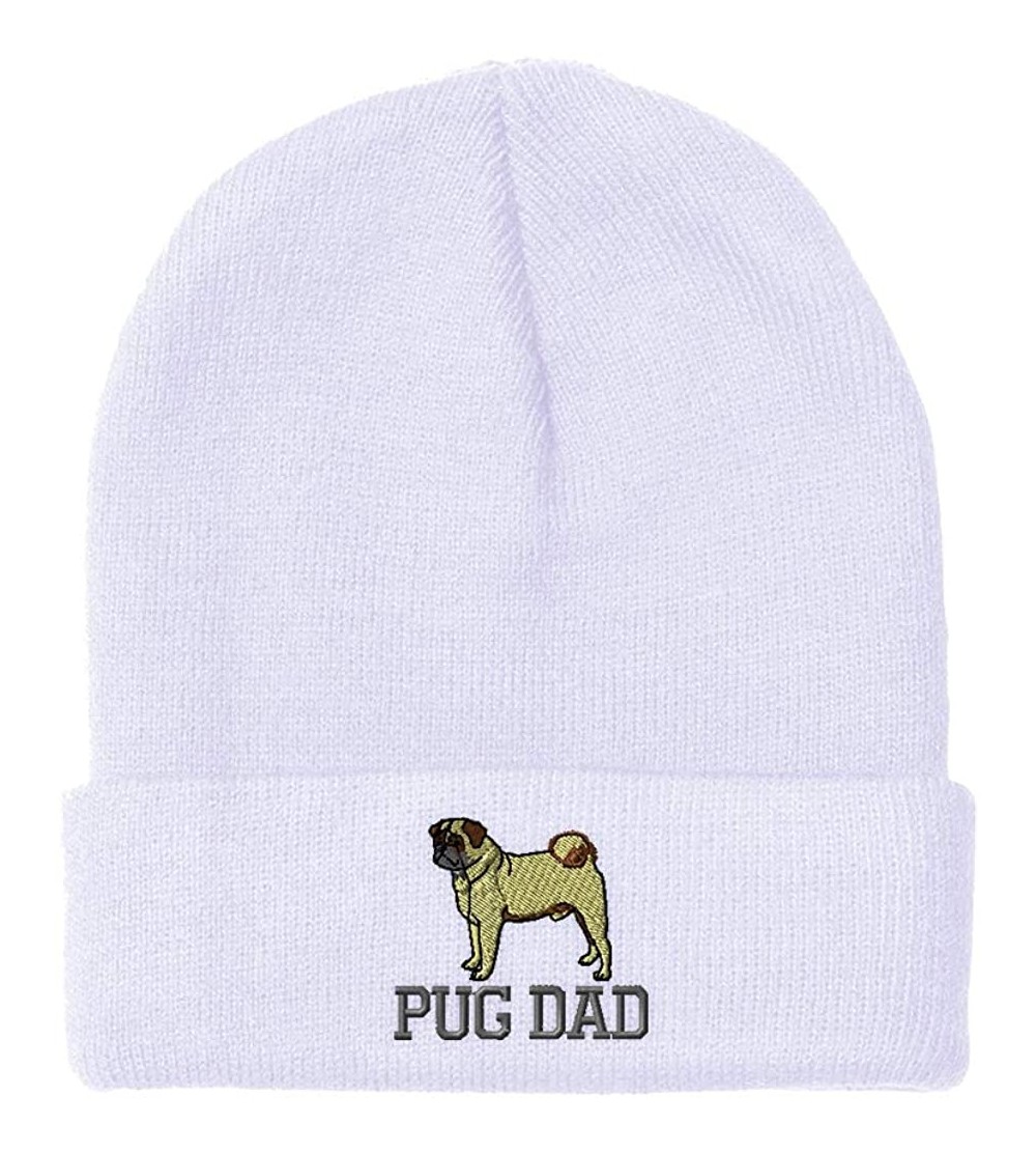 Skullies & Beanies Beanie for Men & Women Dog Pet Pug Dad Embroidery Acrylic Skull Cap Hat 1 Size - White - C118A96NN9T $9.91