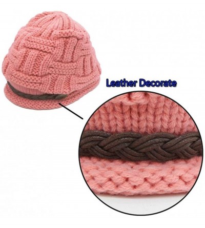 Skullies & Beanies Fashion Winter Warm Knit Beanie Crochet Cap Hat with Leather Strap - Pink - C111HSN7KL1 $10.08