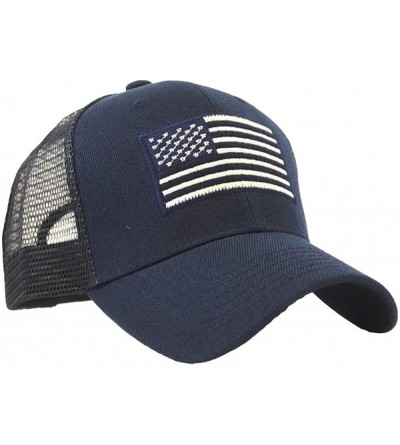 Baseball Caps US American Flag Patch Tactical Style Mesh Trucker Baseball Cap Hat - Navy Blue - CZ12I8AM1G5 $10.06