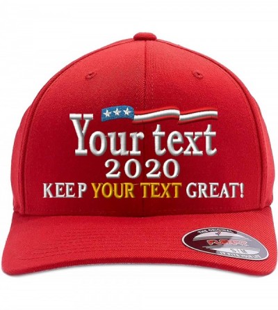 Skullies & Beanies Make Your Text Great Again. Embroidered. 6277 Wooly Combed Twill Flexfit Cap - Red002 - CF18O0NOHN6 $47.22