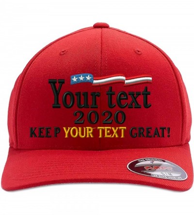 Skullies & Beanies Make Your Text Great Again. Embroidered. 6277 Wooly Combed Twill Flexfit Cap - Red002 - CF18O0NOHN6 $21.88