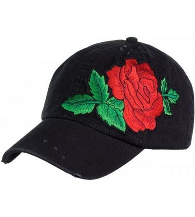 Baseball Caps Embroidered Rose Flower Patch Adjustable Baseball Cap Hat - Black - C8184HH3CH4 $25.92