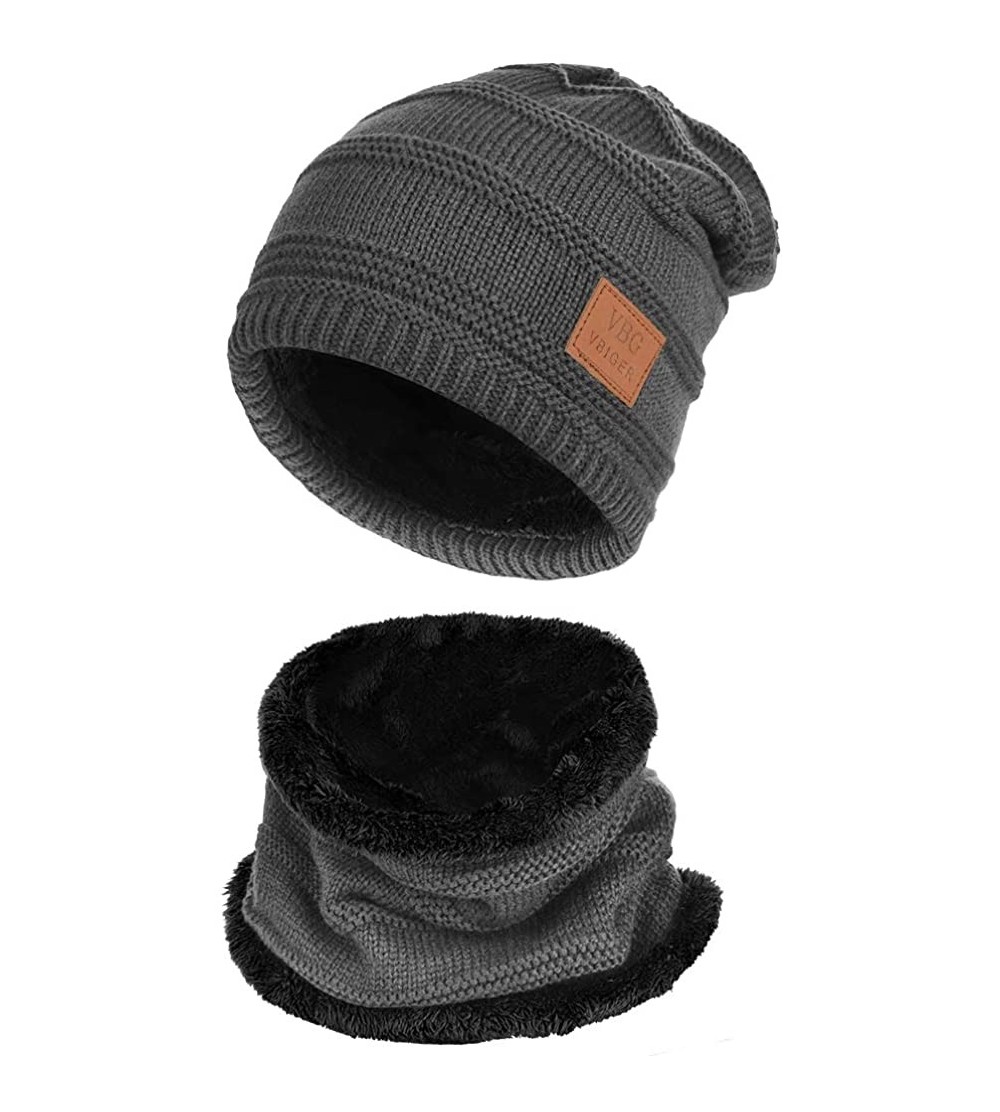 Skullies & Beanies 2-Pieces Winter Beanie Hat Scarf Set Warm Knit Hat Thick Knit Skull Cap for Men Women - New Grey - C7186G2...