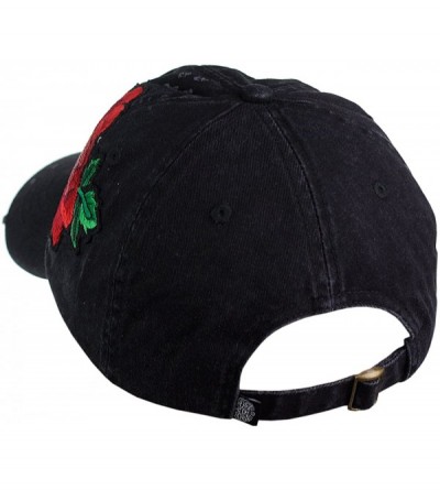 Baseball Caps Embroidered Rose Flower Patch Adjustable Baseball Cap Hat - Black - C8184HH3CH4 $15.62