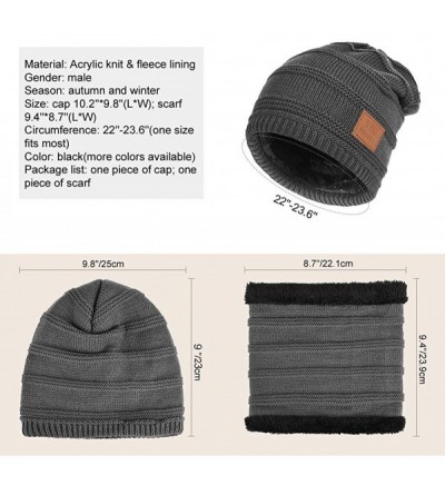 Skullies & Beanies 2-Pieces Winter Beanie Hat Scarf Set Warm Knit Hat Thick Knit Skull Cap for Men Women - New Grey - C7186G2...