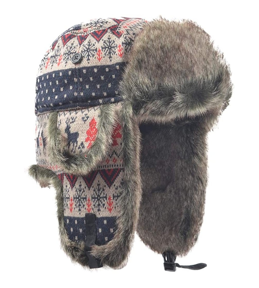 Bomber Hats Russian Trapper Soviet Ushanka Bomber Hat - Leather Earflap Fur Lined Winter Cap for Men Women - Red/Knitted - CI...