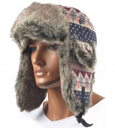 Bomber Hats Russian Trapper Soviet Ushanka Bomber Hat - Leather Earflap Fur Lined Winter Cap for Men Women - Red/Knitted - CI...