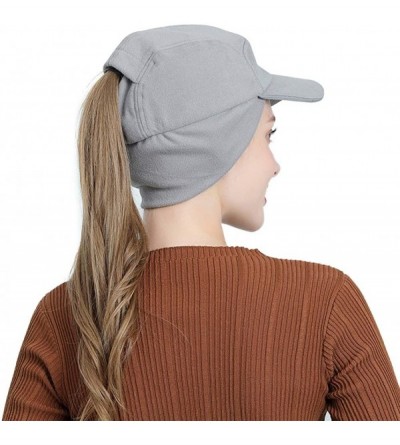 Baseball Caps Womens Winter Fleece Ponytail Cap with Drop Down Ear Warmer Messy Bun Baseball hat - Beige Grey - CK18XHAKMI7 $...