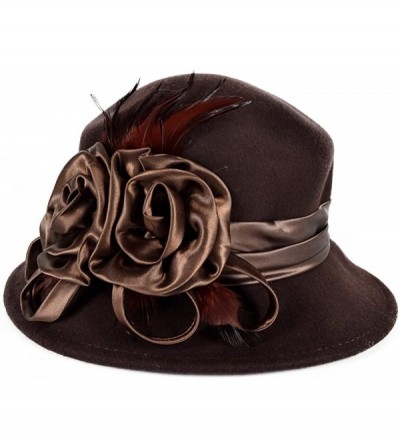 Bucket Hats Women's Wool Church Dress Cloche Hat Plumy Felt Bucket Winter Hat - Floral-brown - CJ12NB213VS $25.36