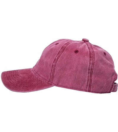 Baseball Caps Men's Baseball Cap Dad Hat Washed Distressed Easily Adjustable Unisex Plain Ponytai Trucker Hats - Burgundy - C...