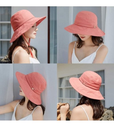 Newsboy Caps Womens UPF50+ Linen/Cotton Summer Sunhat Bucket Packable Hats w/Chin Cord - 00016_red(with Face Shield) - C617YD...