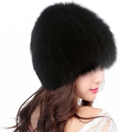 Skullies & Beanies Womens Winter Hats Real Knitted Fox Fur Hat Strong Elasticity - Black - CU12N172VR4 $61.26