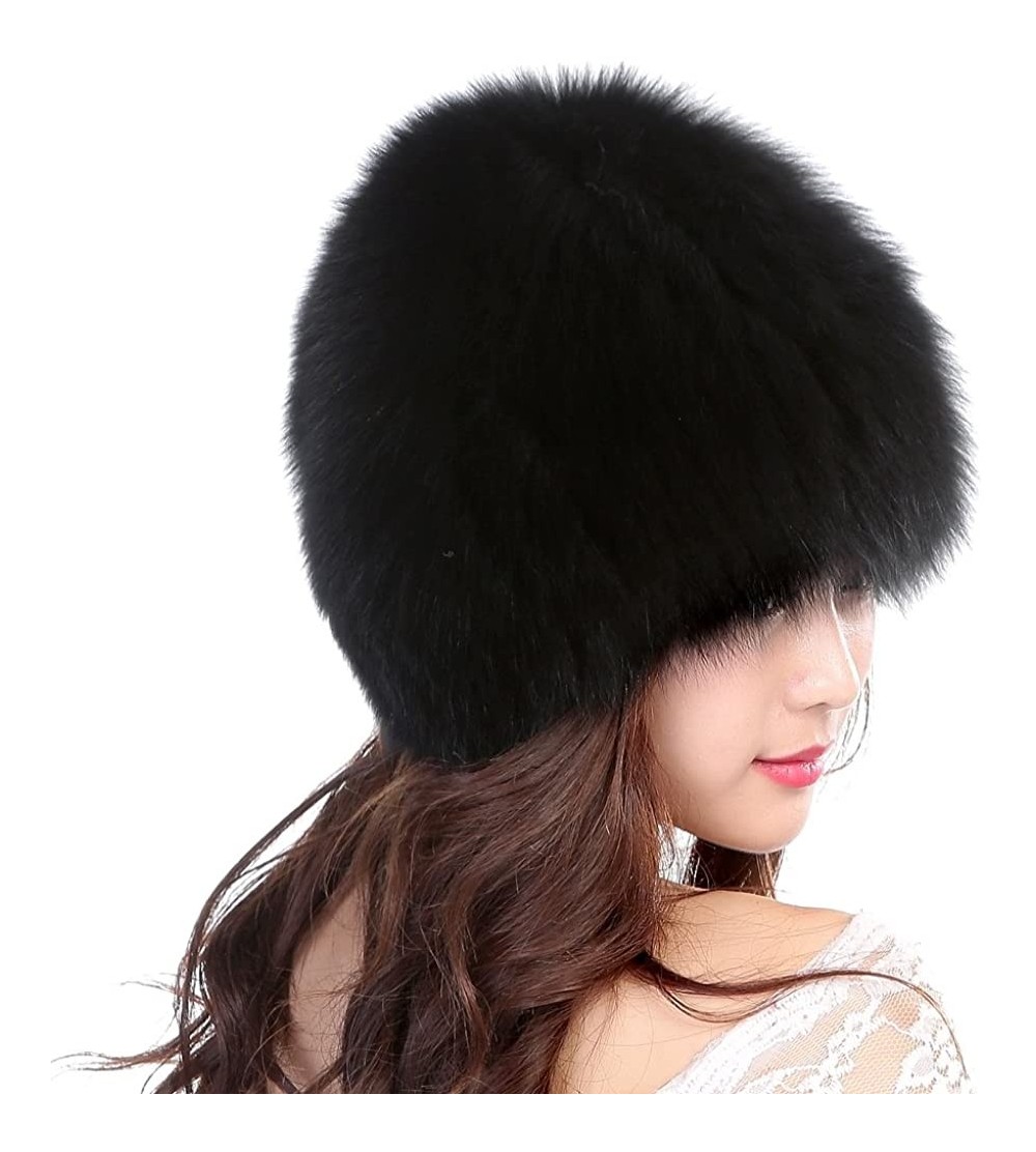 Skullies & Beanies Womens Winter Hats Real Knitted Fox Fur Hat Strong Elasticity - Black - CU12N172VR4 $31.89