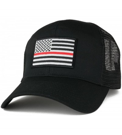 Baseball Caps USA American Flag Patch Snapback Trucker Mesh Cap - Black - Thin Red Line 2 - C112NU8EWFW $10.50