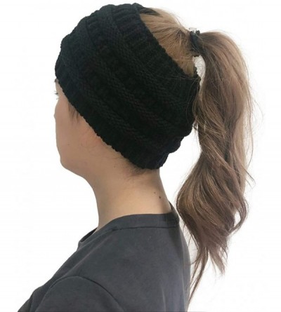 Skullies & Beanies Women Fashion Outdoor Solid Splice Hats Crochet Knit Holey Beanie Cap Headband - Black - CM18A0A2RGH $10.24