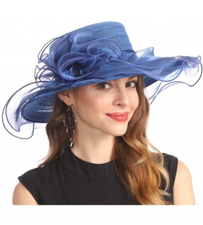 Sun Hats Women Organza Kentucky Derby Church Dress Cloche Hat Fascinator Floral Tea Party Wedding Bucket Hat S053 - Navy - CL...