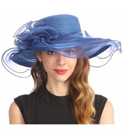 Sun Hats Women Organza Kentucky Derby Church Dress Cloche Hat Fascinator Floral Tea Party Wedding Bucket Hat S053 - Navy - CL...