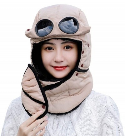 Bomber Hats Unisex Warm Waterproof Trapper Hat Ear Flap Thermal Neck Warmer Women Men Winter Hat with Goggles - Khaki - CC192...