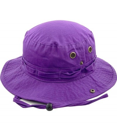 Bucket Hats Unisex Washed Cotton Bucket Hat Summer Outdoor Cap - (2. Boonie With Chin Strap) Purple - CK11M3OILC7 $22.91