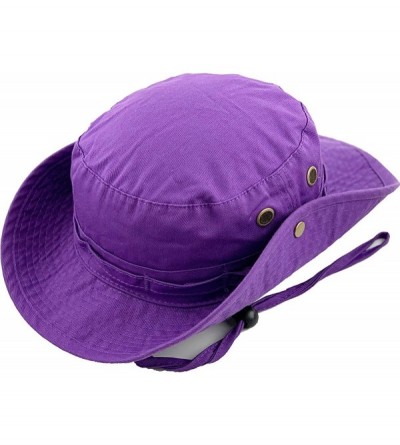 Bucket Hats Unisex Washed Cotton Bucket Hat Summer Outdoor Cap - (2. Boonie With Chin Strap) Purple - CK11M3OILC7 $7.89