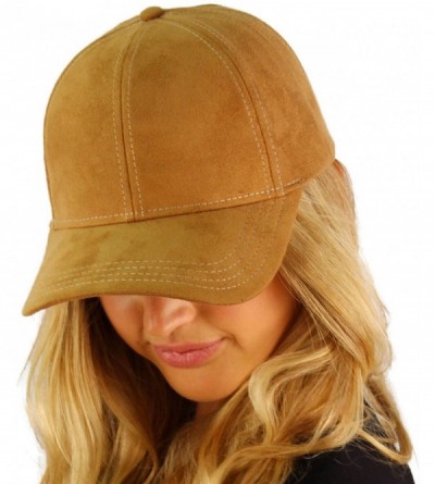 Baseball Caps Everyday Faux Suede 6 Panel Solid Suede Baseball Adjustable Cap Hat - Camel - CI12KHU7CUF $18.46
