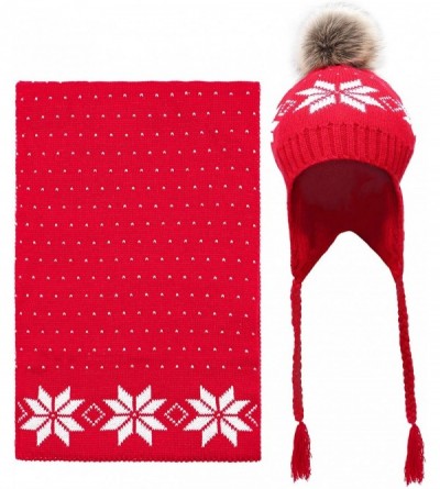 Skullies & Beanies Women Lady Winter Warm Knitted Snowflake Hat Gloves and Scarf Winter Set - 2pcs Set_red - CU18YESYIH8 $29.67