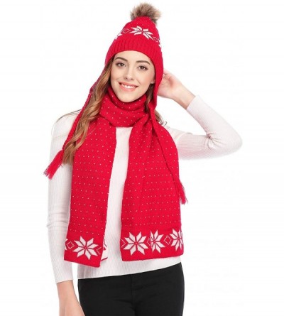 Skullies & Beanies Women Lady Winter Warm Knitted Snowflake Hat Gloves and Scarf Winter Set - 2pcs Set_red - CU18YESYIH8 $14.84