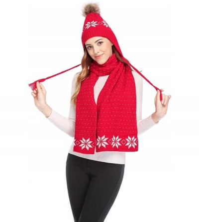Skullies & Beanies Women Lady Winter Warm Knitted Snowflake Hat Gloves and Scarf Winter Set - 2pcs Set_red - CU18YESYIH8 $14.84