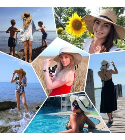 Sun Hats Women Wide Brim Straw Sun Hat Floppy Foldable Roll up Cap Beach Summer Hats UPF 50+ - Khaki - CI1944QHD54 $15.92