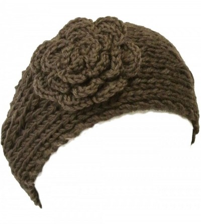 Cold Weather Headbands Winter Hand Knit Floral Headband - Brown - CH11LJ6354T $21.96