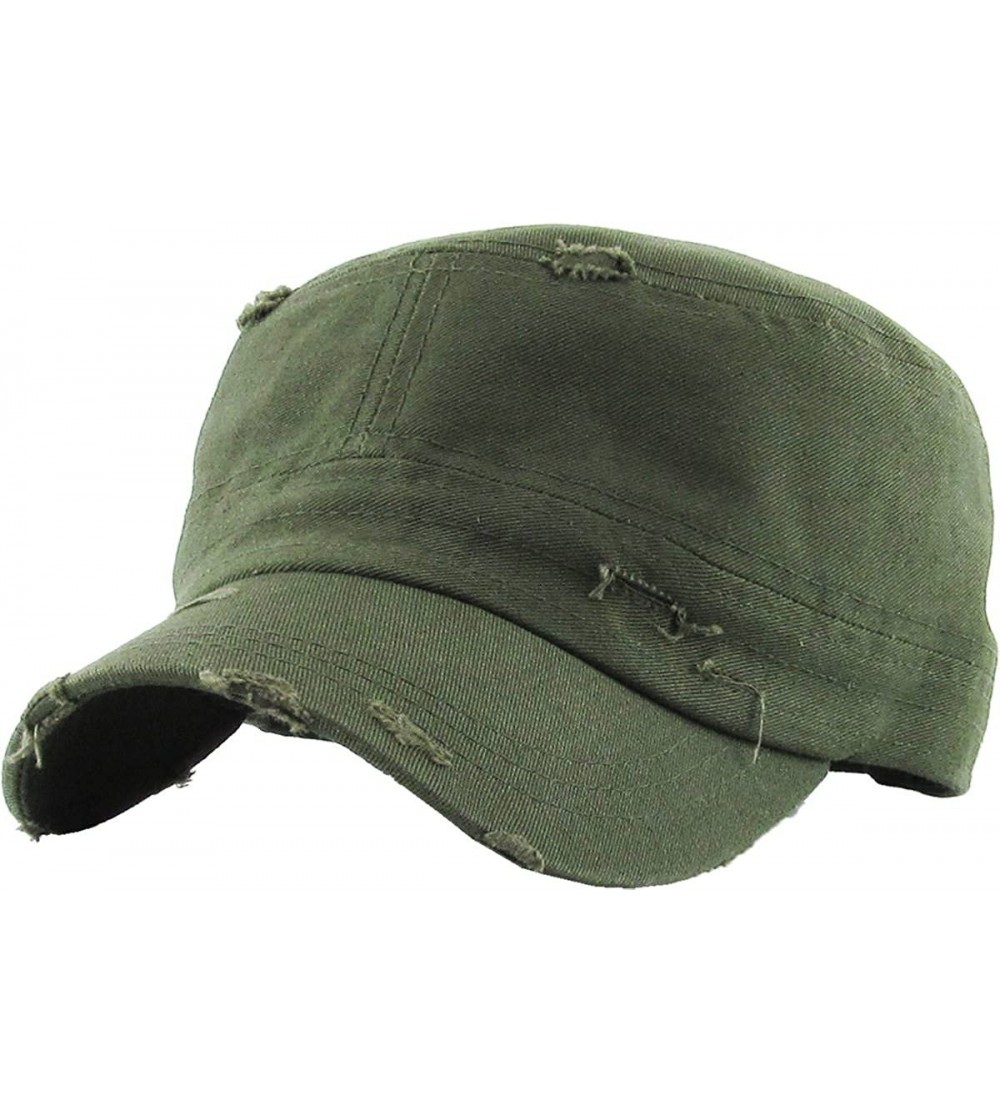 Baseball Caps Military Style Cadet Hat Army Vintage Distressed Adjustable Cap - Distressed Olive - CM18DAOZKX9 $26.23