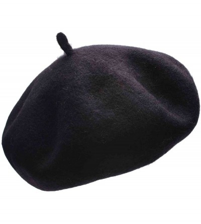 Berets Womens French Artist 100% Wool Beret Flat Cap Winter Warm Painter Hat Y63 - Black - C5186ZXGZHG $7.33