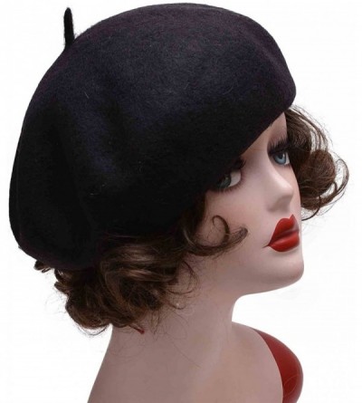 Berets Womens French Artist 100% Wool Beret Flat Cap Winter Warm Painter Hat Y63 - Black - C5186ZXGZHG $7.33