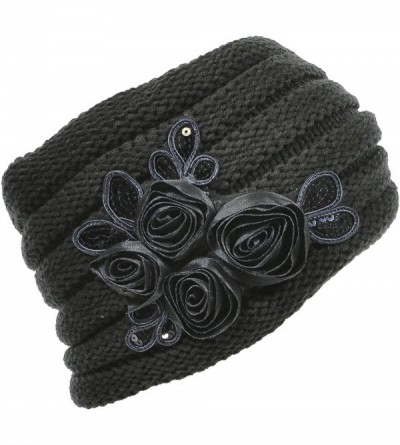 Cold Weather Headbands Women's Floral Knitted Headband Sequins Satin Headwrap - Gray. - CI12GUFW2HJ $28.42