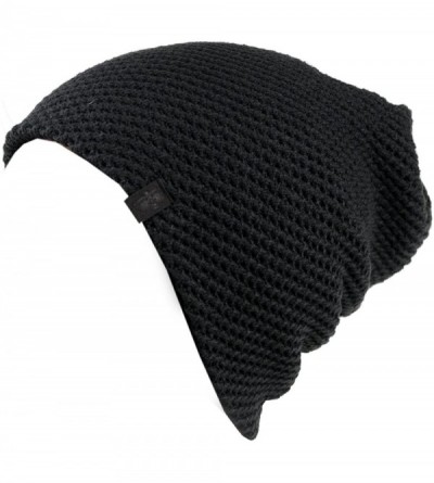 Skullies & Beanies Solid Color Yarn Crafted Winter Warm Waffle Knit Slouch Beanie Hat - Black - CH11Q91DWQF $24.67