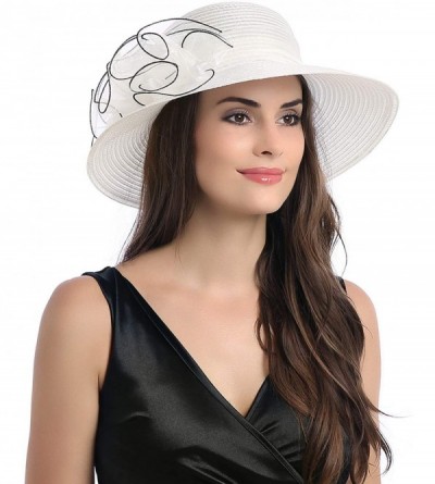 Sun Hats Women's Church Kentucky Derby Sun Hats Wide Brim Organza Wedding Sun Caps - White - CL18M6H48HG $10.61