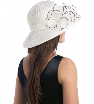 Sun Hats Women's Church Kentucky Derby Sun Hats Wide Brim Organza Wedding Sun Caps - White - CL18M6H48HG $10.61