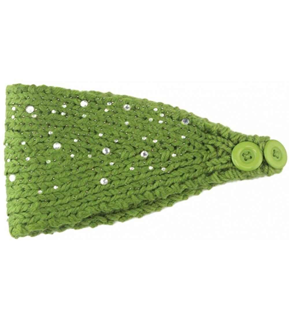 Skullies & Beanies Women Fashion Crochet Rhinestone Headband Knitted Hat Cap Headwrap Band - Green 2 - C5187IM07S9 $20.47