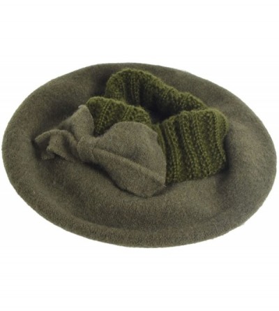 Berets Lady French Beret 100% Wool Beret Floral Dress Beanie Winter Hat - Bow-green - CT12NZQ4MKH $10.39