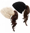 Skullies & Beanies Winter Warm Knit Ponytail Hat Beanie Tail Cap for Runner Women Youth Girl - Black & Beige - C518A6TL5N7 $2...