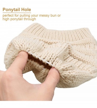 Skullies & Beanies Winter Warm Knit Ponytail Hat Beanie Tail Cap for Runner Women Youth Girl - Black & Beige - C518A6TL5N7 $1...