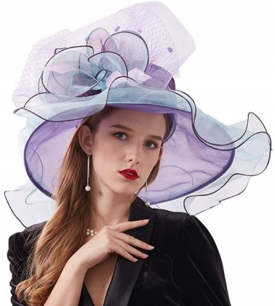 Sun Hats Women Kentucky Derby Hat Wide Brim Summer Church Fascinators Elegant Tea Party Cap - Publish Blue - C018R22MCEM $14.63