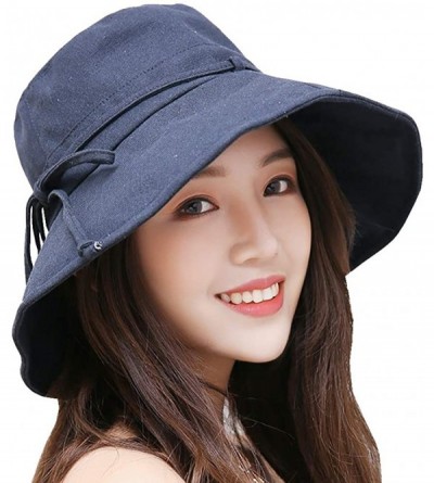 Sun Hats Women Summer Sun Hat UV Sun Protection Wide Brim Cap Foldable Floppy Bucket Hat - Navy Blue - CB18NZZE486 $13.10