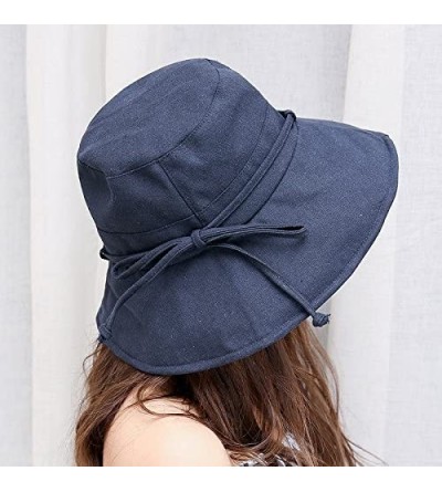 Sun Hats Women Summer Sun Hat UV Sun Protection Wide Brim Cap Foldable Floppy Bucket Hat - Navy Blue - CB18NZZE486 $13.10
