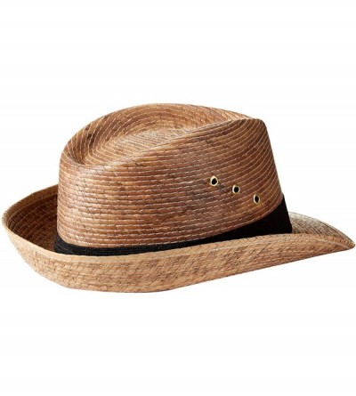 Fedoras Mexican Palm Leaf Dark Tan Straw Wide Brim Fedora Hat- Black Hatband w/Grommets - CQ18WT5RD2K $17.92