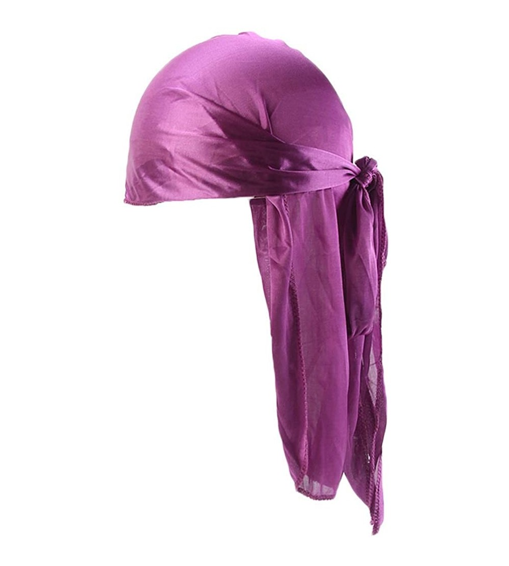 Skullies & Beanies Silk Durags for Men Waves-Long Tail Cool Doorags Scarf Chemo Wave Caps - Purple - CJ18EL94Y94 $10.84