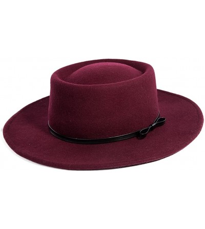 Fedoras Womens 100% Wool Felt Fedora Hat Wide Brim Floppy/Porkpie/Trilby Style - 88350burgundy - C318ILDZER2 $38.86