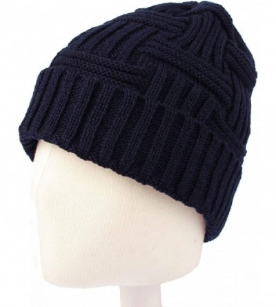 Skullies & Beanies Fleece Lined Knit Beanie Winter Hat Slouchy Watch Cap HZ50031 - Navy - CD18L83X22G $9.73