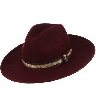 Fedoras Men Vintage Wool Wide Brim Fedora Hat Solid Crushable Trilby Panama Hat with Belt - Burgundy - CP18MDN8GQN $56.73
